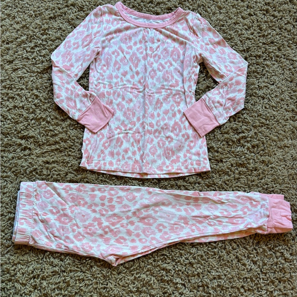 Caden Lane Pink and White Leopard Kids Pajama Set